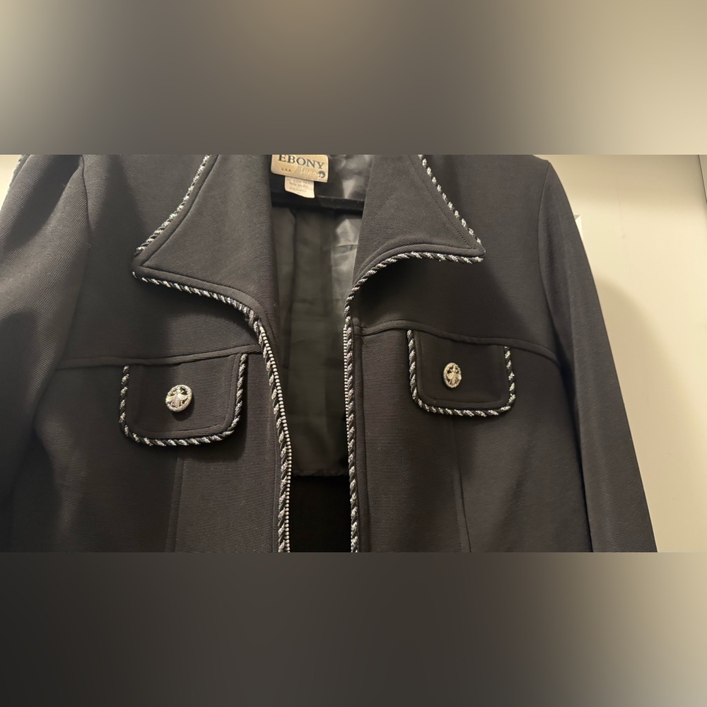 Ebony Sleek Black and Silver Blazer with Structured Collar